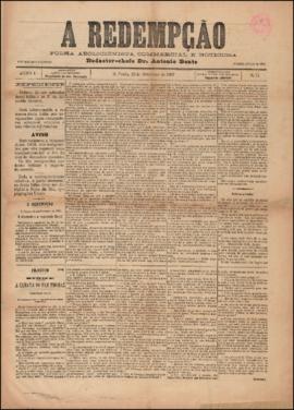 A Redempção [jornal], a. 1, n. 74. São Paulo-SP, 25 set. 1887.