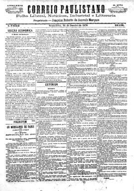 Correio paulistano [jornal], [s/n]. São Paulo-SP, 14 jan. 1876.