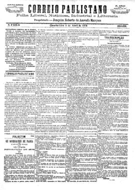 Correio paulistano [jornal], [s/n]. São Paulo-SP, 05 abr. 1876.