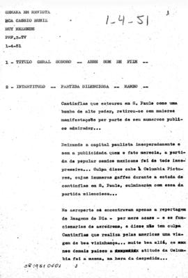 TV Tupi [emissora]. Semana em Revista [programa]. Roteiro [televisivo], 01 abr. 1951.