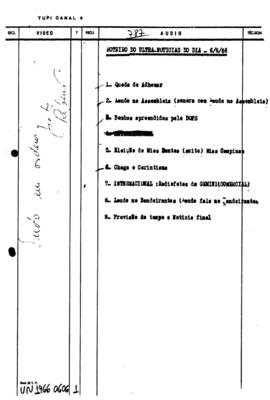 TV Tupi [emissora]. Ultra Notícias [programa]. Roteiro [televisivo], 06 jun. 1966.