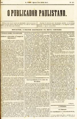 O Publicador paulistano [jornal], n. 137. São Paulo-SP, 20 abr. 1859.