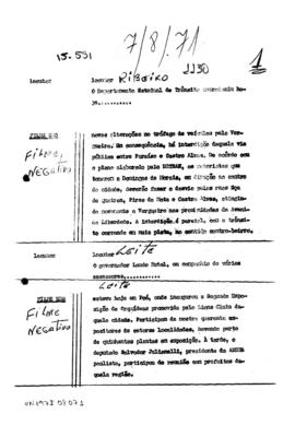 TV Tupi [emissora]. Ultra Notícias [programa]. Roteiro [televisivo], 07 ago. 1971.