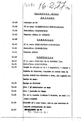 TV Tupi [emissora]. Primeira Edição [programa]. Roteiro [televisivo], 16 fev. 1977.