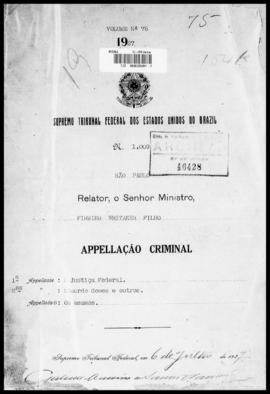 Processo... [apelação criminal], nª 1009/1927. [São Paulo-SP?], 1927. v. 75
