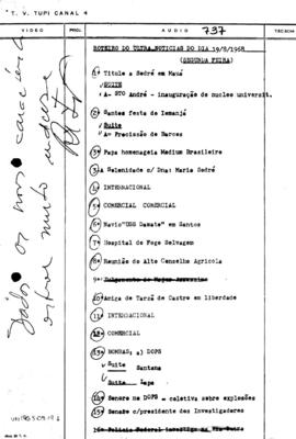 TV Tupi [emissora]. Ultra Notícias [programa]. Roteiro [televisivo], 19 ago. 1968.