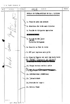 TV Tupi [emissora]. Ultra Notícias [programa]. Roteiro [televisivo], 11 out. 1966.