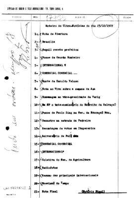 TV Tupi [emissora]. Ultra Notícias [programa]. Roteiro [televisivo], 23 out. 1969.