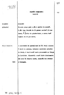 TV Tupi [emissora]. Plantão Permanente [programa]. Roteiro [televisivo], 06 dez. 1976.