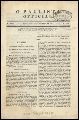 O Paulista official [jornal], n. 305. São Paulo-SP, 10 fev. 1837.