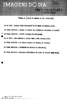 TV Tupi [emissora]. Revista Feminina [programa]. Roteiro [televisivo], 10 out. 1961.
