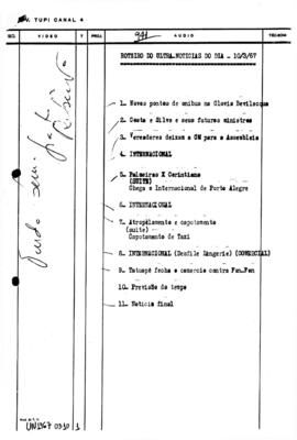 TV Tupi [emissora]. Ultra Notícias [programa]. Roteiro [televisivo], 10 mar. 1967.