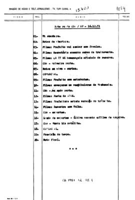 TV Tupi [emissora]. Correspondentes Brasileiros Associados [programa]. Roteiro [televisivo], 16 dez. 1971.