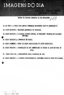 TV Tupi [emissora]. Revista Feminina [programa]. Roteiro [televisivo], 14 fev. 1962.