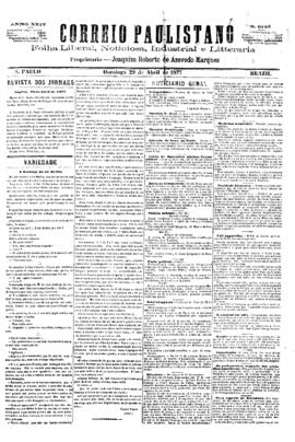 Correio paulistano [jornal], [s/n]. São Paulo-SP, 29 abr. 1877.