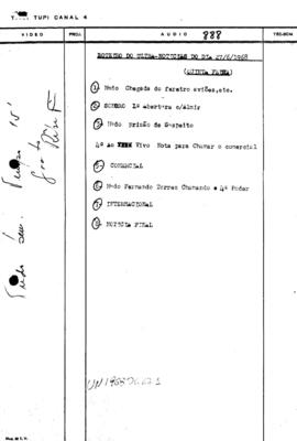 TV Tupi [emissora]. Ultra Notícias [programa]. Roteiro [televisivo], 27 jun. 1968.