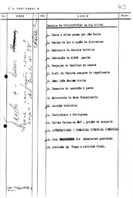 TV Tupi [emissora]. Ultra Notícias [programa]. Roteiro [televisivo], 04 jul. 1966.