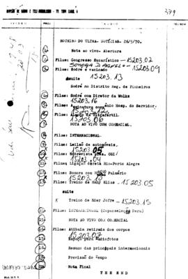 TV Tupi [emissora]. Ultra Notícias [programa]. Roteiro [televisivo], 26 mai. 1970.