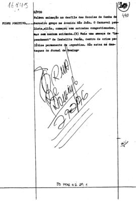 TV Tupi [emissora]. Jornal de Domingo [programa]. Roteiro [televisivo], 29 fev. 1976.