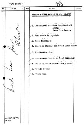 TV Tupi [emissora]. Ultra Notícias [programa]. Roteiro [televisivo], 29 jun. 1967.