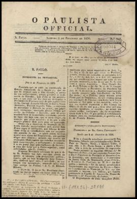 O Paulista official [jornal], n. 148. São Paulo-SP, 06 fev. 1836.