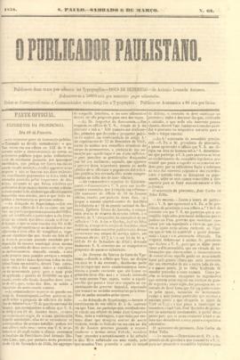 O Publicador paulistano [jornal], n. 62. São Paulo-SP, 06 mar. 1858.