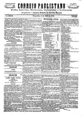 Correio paulistano [jornal], [s/n]. São Paulo-SP, 02 mai. 1876.
