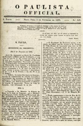 O Paulista official [jornal], n. 147. São Paulo-SP, 05 fev. 1836.