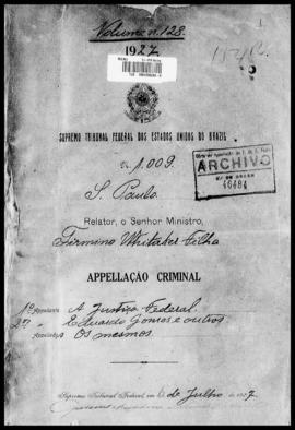 Processo... [apelação criminal], nª 1009/1927. [São Paulo-SP?], 1927. v. 128