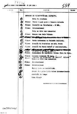 TV Tupi [emissora]. Ultra Notícias [programa]. Roteiro [televisivo], 16 set. 1970.