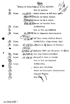 TV Tupi [emissora]. Ultra Notícias [programa]. Roteiro [televisivo], 28 mar. 1970.