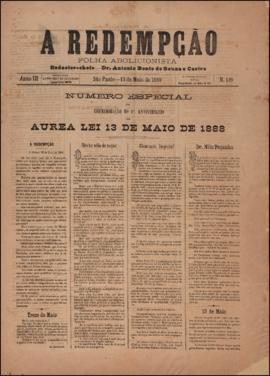 A Redempção [jornal], a. 3, n. 139. São Paulo-SP, 13 mai. 1889.