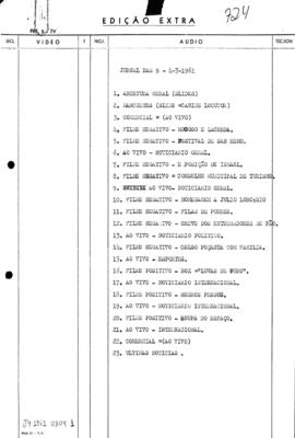 TV Tupi [emissora]. Jornal das 9 [programa]. Roteiro [televisivo], 04 mar. 1961.