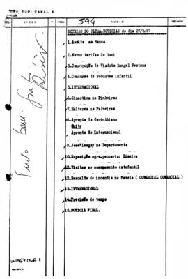 TV Tupi [emissora]. Ultra Notícias [programa]. Roteiro [televisivo], 27 mai. 1967.