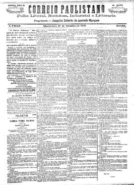 Correio paulistano [jornal], [s/n]. São Paulo-SP, 27 set. 1876.