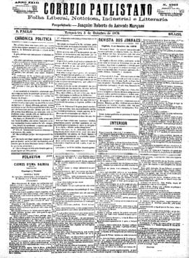 Correio paulistano [jornal], [s/n]. São Paulo-SP, 03 out. 1876.