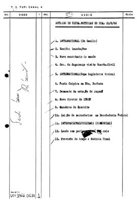 TV Tupi [emissora]. Ultra Notícias [programa]. Roteiro [televisivo], 20 jun. 1966.