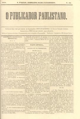 O Publicador paulistano [jornal], n. 58. São Paulo-SP, 20 fev. 1858.