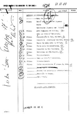 TV Tupi [emissora]. Ultra Notícias [programa]. Roteiro [televisivo], 11 nov. 1969.