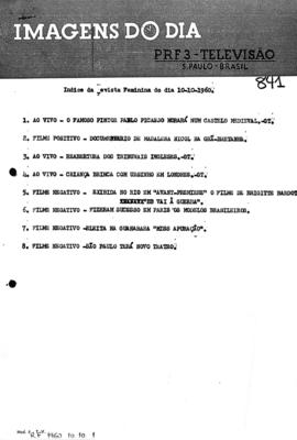 TV Tupi [emissora]. Revista Feminina [programa]. Roteiro [televisivo], 10 out. 1960.