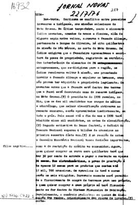 TV Tupi [emissora]. Jornal Novas [programa]. Roteiro [televisivo], 22 jul. 1976.