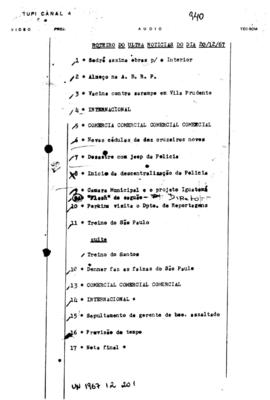 TV Tupi [emissora]. Ultra Notícias [programa]. Roteiro [televisivo], 20 dez. 1967.