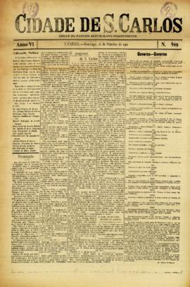 Cidade de S. Carlos [jornal], a. 6, n. 949. São Carlos do Pinhal-SP, 16 out. 1910.