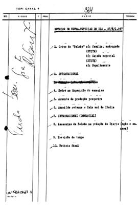 TV Tupi [emissora]. Ultra Notícias [programa]. Roteiro [televisivo], 27 jun. 1967.