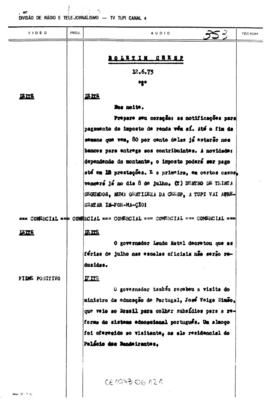 TV Tupi [emissora]. Informativo/Boletim CEESP [programa]. Roteiro [televisivo], 12 jun. 1973.