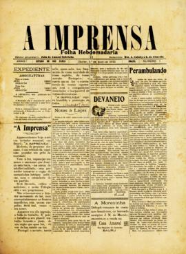 A Imprensa [jornal], a. 1, n. 1. Bauru-SP, 01 mai. 1912.