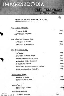 TV Tupi [emissora]. Diário de São Paulo na T.V. [programa]. Roteiro [televisivo], 01 dez. 1960.
