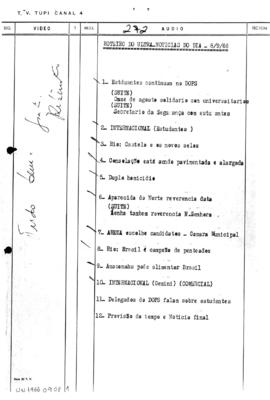 TV Tupi [emissora]. Ultra Notícias [programa]. Roteiro [televisivo], 08 set. 1966.