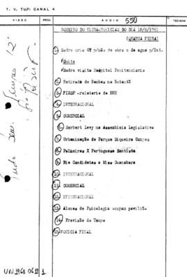 TV Tupi [emissora]. Ultra Notícias [programa]. Roteiro [televisivo], 19 jun. 1968.
