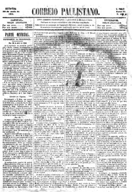Correio paulistano [jornal], [s/n]. São Paulo-SP, 30 mai. 1856.